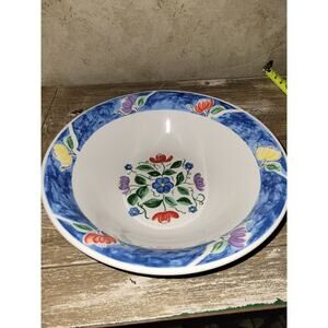 Large Nicole By Tabletops Unlimited Vintage Serving Bowl Dish Blue Flowers